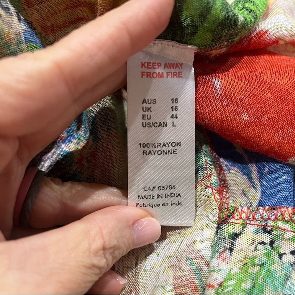 Orientique Naturally Australian Dress Size Large Red Floral A-Line Hawaiian - Picture 8 of 9